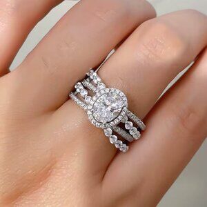 NEW 18k White Gold Diamond Ring Band Round Cut Multi Layer Ring